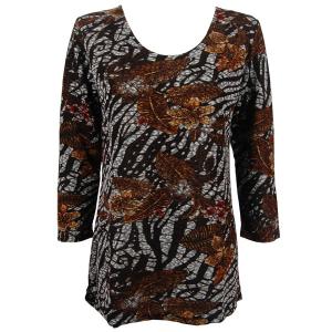 1175 - Slinky Travel Tops - Three Quarter Sleeve Zebra Floral - Brown - One Size Fits Most