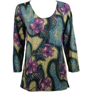 1175 - Slinky Travel Tops - Three Quarter Sleeve Hibiscus Blue - One Size Fits Most