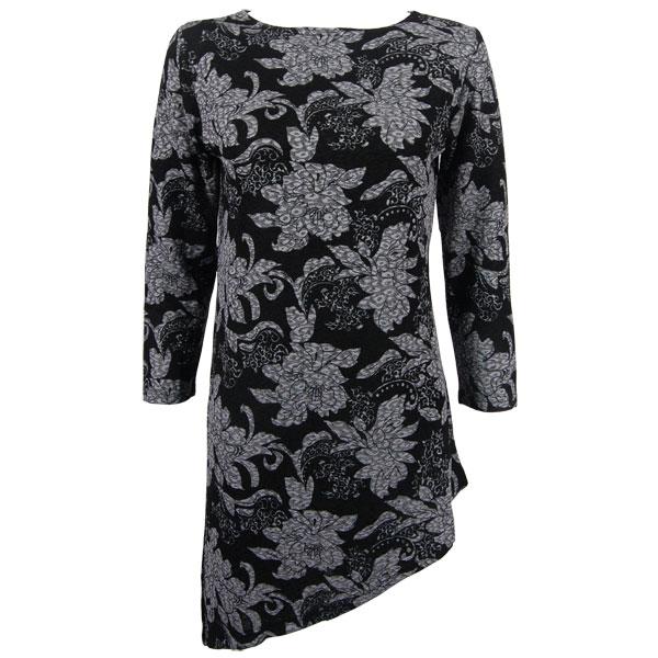 1176 - Slinky Travel Tops - Asymmetric Tunic Floral Silver on Black MB - One Size Fits Most