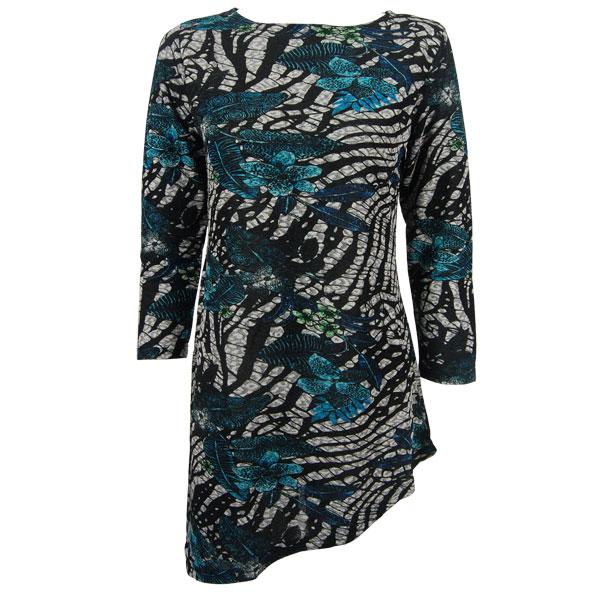 1176 - Slinky Travel Tops - Asymmetric Tunic Zebra Floral - Teal - One Size Fits Most