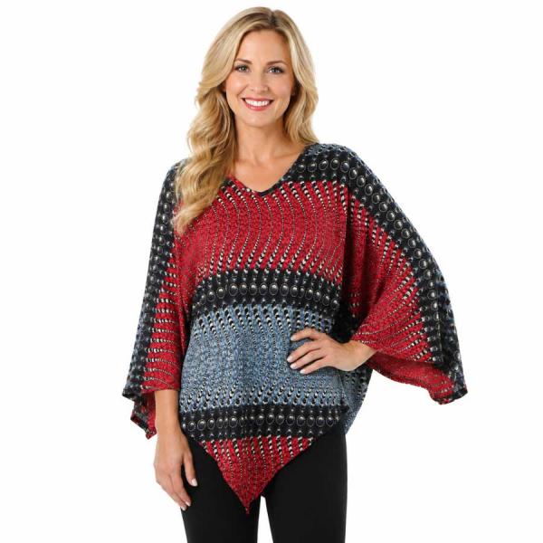 Wholesale 1196 - Woven Print  Ponchos  Ribbons and Circles Denim/Magenta  - 