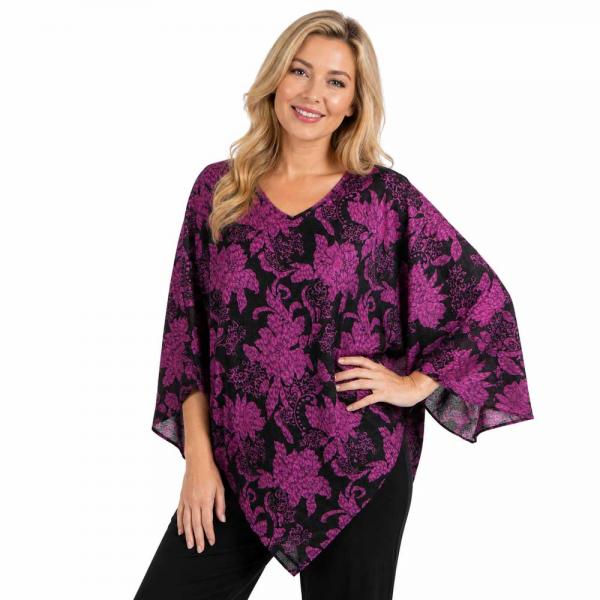 Wholesale 1196 - Woven Print  Ponchos  Floral Purple on Black  - 