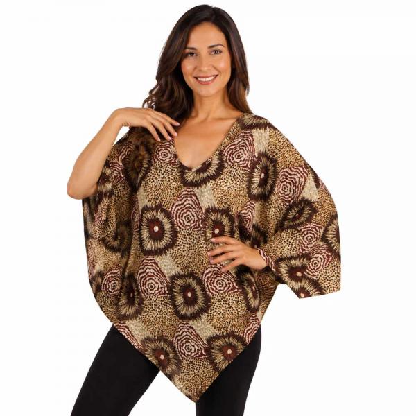 wholesale 1196 - Woven Print  Ponchos  Sunburst Dark Brown/Wine  - 