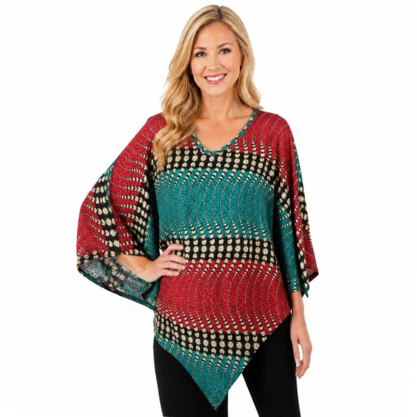 wholesale 1196 - Woven Print  Ponchos  Ribbons and Circles Teal/Magenta  - 