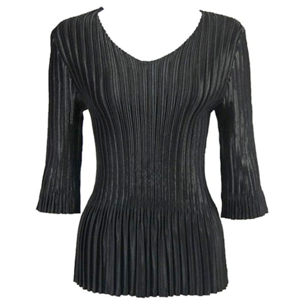 Wholesale 1554 - Satin Mini Pleat 3/4 Sleeve Dresses Solid Black Satin Mini Pleat - Three Quarter Sleeve V-Neck - One Size Fits Most