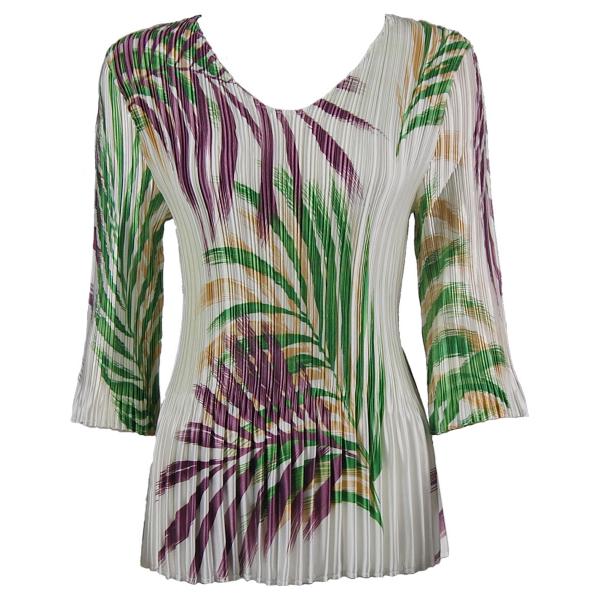 Wholesale 657 - Half Sleeve V-Neck Satin Mini Pleat Tops Palm Leaf Green-Purple - One Size Fits Most