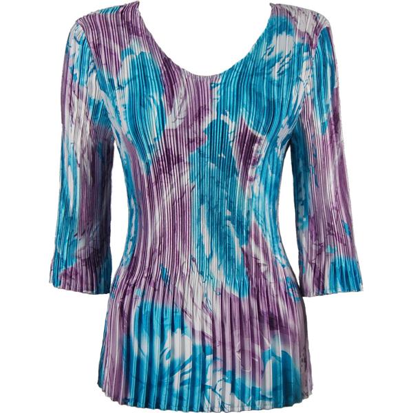 wholesale 1210 - Satin Mini Pleat 3/4 Sleeve V-Neck Turquoise-Purple Watercolors Satin Mini Pleat - Three Quarter Sleeve V-Neck - One Size Fits Most