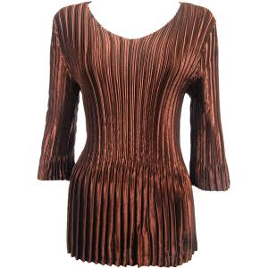 1210 - Satin Mini Pleat 3/4 Sleeve V-Neck Solid Brown Chocolate - One Size Fits Most