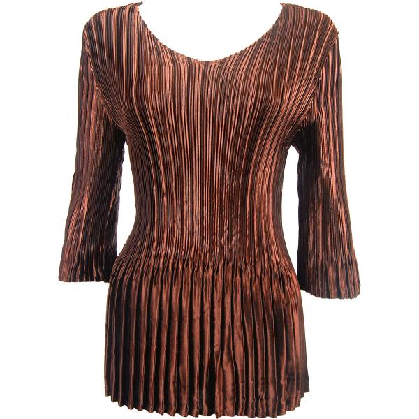 Wholesale 1211 - Satin Mini Pleats  3/4 Sleeve w/ Collar Solid Brown Chocolate - One Size Fits Most