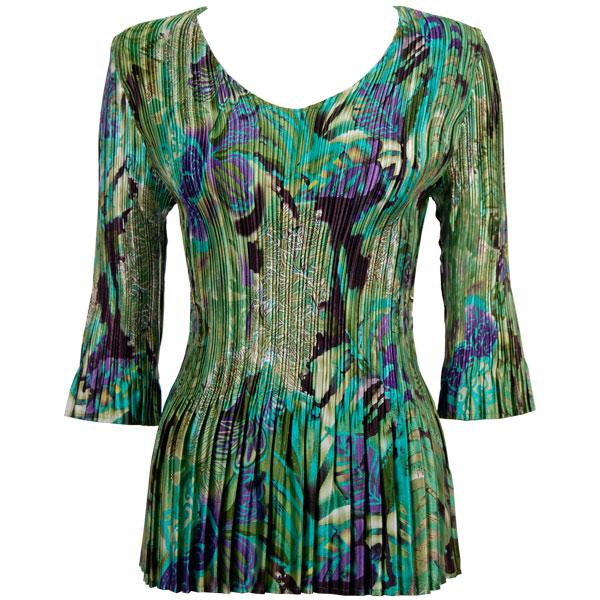 wholesale 1210 - Satin Mini Pleat 3/4 Sleeve V-Neck Butterfly Floral Green-Purple Satin Mini Pleat - Three Quarter Sleeve V-Neck MB - One Size Fits Most