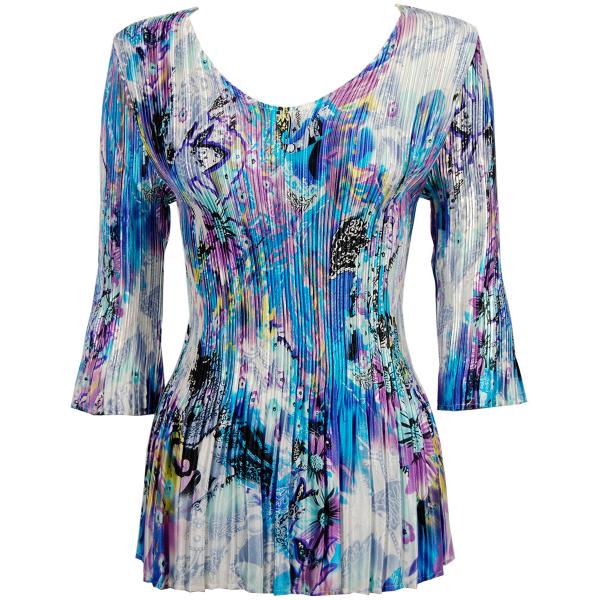 wholesale 1210 - Satin Mini Pleat 3/4 Sleeve V-Neck Paint Splatter Aqua-Purple - One Size Fits Most