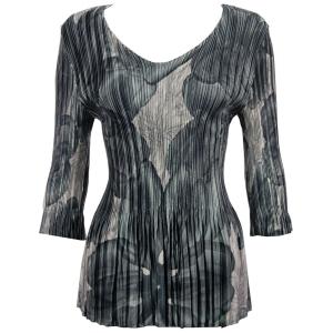 1210 - Satin Mini Pleat 3/4 Sleeve V-Neck Silver Abstract - One Size Fits Most