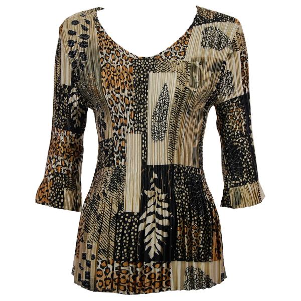 wholesale 1210 - Satin Mini Pleat 3/4 Sleeve V-Neck Patchwork Jungle Satin Mini Pleat - Three Quarter Sleeve V-Neck MB - One Size Fits Most