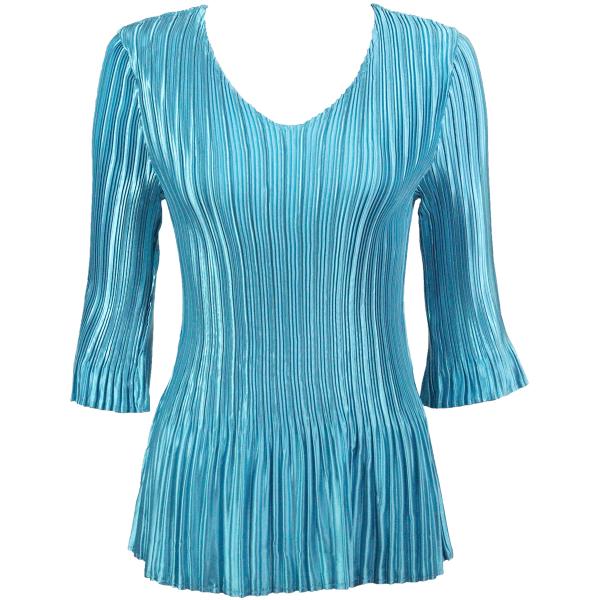 Wholesale 1519 - Satin Mini Pleat 3/4  Sleeve Dress Collar Solid Aqua Satin Mini Pleat - Three Quarter Sleeve V-Neck - One Size Fits Most