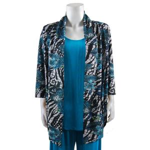 1215 - Slinky TravelWear Open Front Cardigan Zebra Floral - Teal - One Size Fits Most