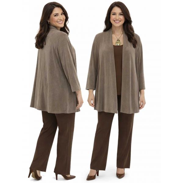 Wholesale 1215 - Slinky TravelWear Open Front Cardigan Taupe - Plus Size Fits (XL-2X)