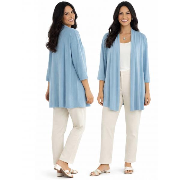 Wholesale 1215 - Slinky TravelWear Open Front Cardigan Light Blue - Plus Size Fits (XL-2X)
