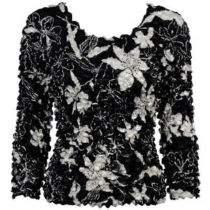1233 - Coin Prints - Long Sleeve Floral - White on Black NEED BU - One Size Fits Most