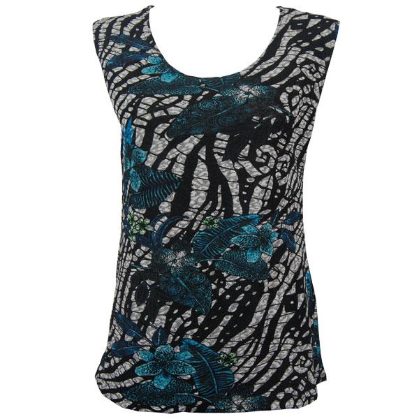 1246 - Sleeveless Slinky Tops  Zebra Floral - Teal - One Size Fits Most
