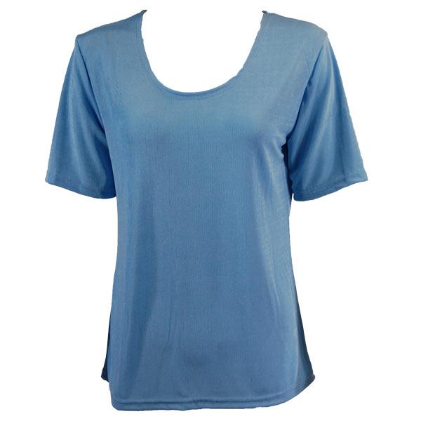 wholesale 1247 - Short Sleeve Slinky Tops Light Blue - One Size Fits Most