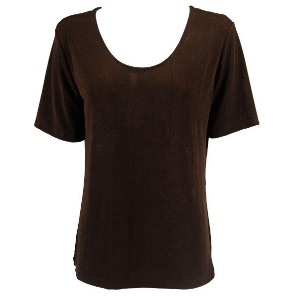 1247 - Short Sleeve Slinky Tops Dark Brown - One Size Fits Most