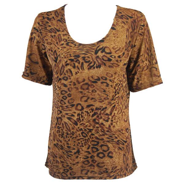 1247 - Short Sleeve Slinky Tops Leopard Print - One Size Fits Most