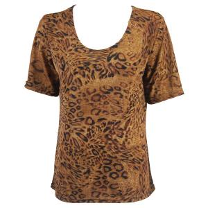 1247 - Short Sleeve Slinky Tops Leopard Print - Plus Size Fits (XL-2X)
