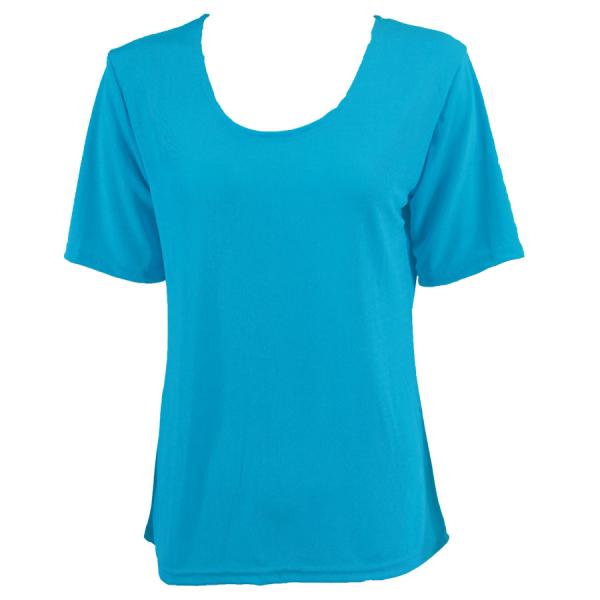wholesale 1247 - Short Sleeve Slinky Tops Caribbean Teal - One Size Fits  (S-L)