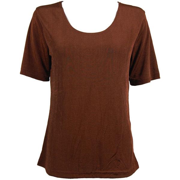 1247 - Short Sleeve Slinky Tops Brown - One Size Fits  (S-L)