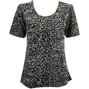 1247 - Short Sleeve Slinky Tops Leopard Black-White - One Size Fits  (S-L)