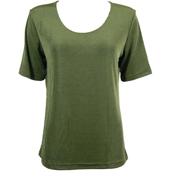 1247 - Short Sleeve Slinky Tops Olive - One Size Fits  (S-L)