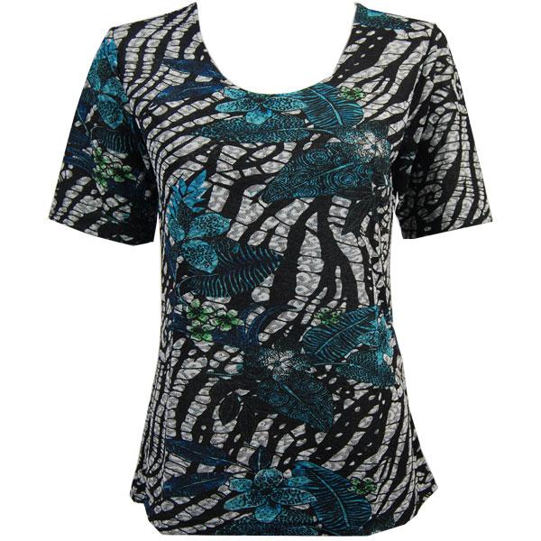 wholesale 1247 - Short Sleeve Slinky Tops Zebra Floral - Teal - One Size Fits  (S-L)