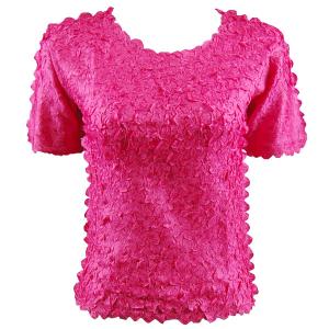 Wholesale  1255 - Solid Hot Pink<br>
Short Sleeve Petal Shirt - Queen Size Fits (XL-3X)