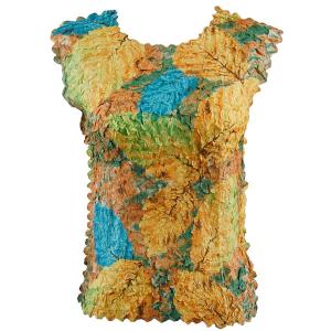 Wholesale 1256  - Petal Shirts - Sleeveless Leaves Turquoise-Green-Copper - One Size Fits Most
