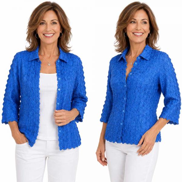 Wholesale 1258 - Petal  Blouses Solid Royal - One Size (M/L)