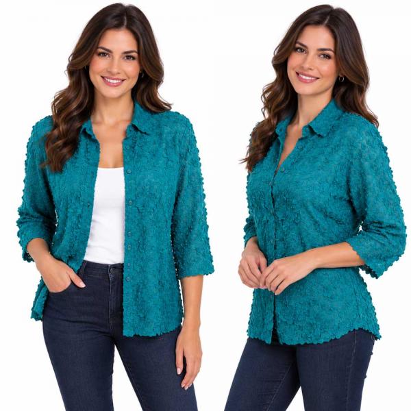 Wholesale 1258 - Petal  Blouses Solid Light Teal - One Size (M/L)