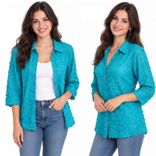 Wholesale 1258 - Petal  Blouses Solid Turquoise - One Size (M/L)