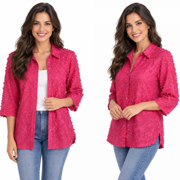 Wholesale 1258 - Petal  Blouses Solid Hot Pink - One Size (M/L)