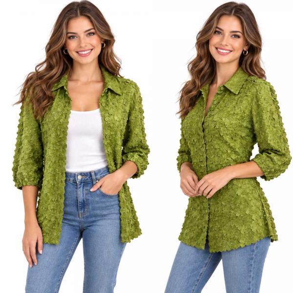 Wholesale 1258 - Petal  Blouses Solid Leaf Green - One Size (XL/1X)