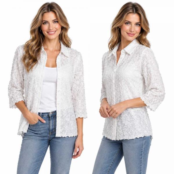 Wholesale 1258 - Petal  Blouses Solid White - One Size (M/L)