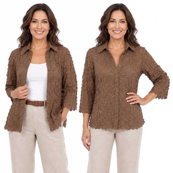 Wholesale 1258 - Petal  Blouses Solid Brown - One Size (XL/1X)