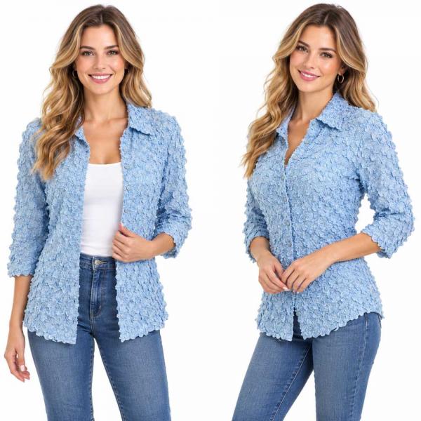 Wholesale 1258 - Petal  Blouses Solid Sky Blue - One Size (M/L)