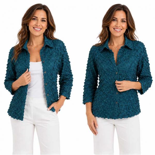 Wholesale 1258 - Petal  Blouses Solid Dark Teal Green - One Size (XL/1X)