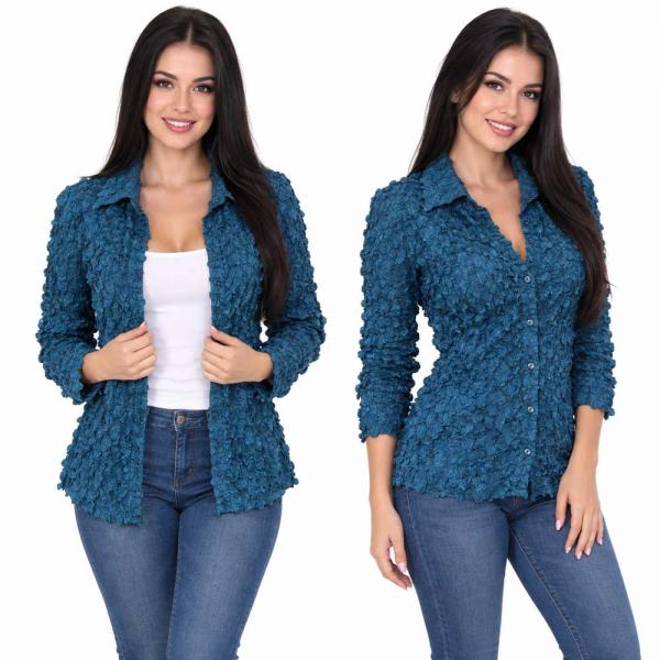 Wholesale 1258 - Petal  Blouses Solid Teal Blue - One Size (XL/1X)