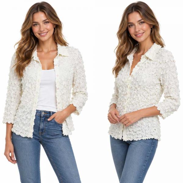 Wholesale 1258 - Petal  Blouses Solid Ivory(MB) - One Size (XL/1X)