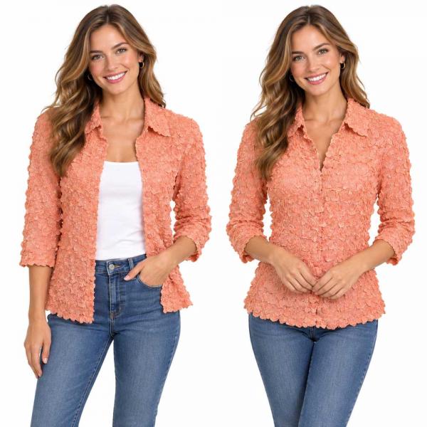 Wholesale 1258 - Petal  Blouses Solid Coral Pink - One Size (XL/1X)