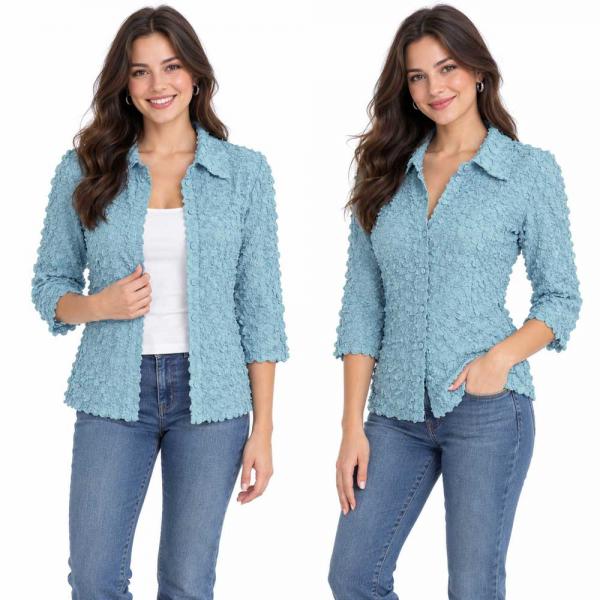 Wholesale 1258 - Petal  Blouses Solid Azure - One Size (XL/1X)