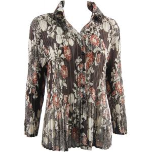 1278 - Georgette Mini Pleat Blouses Chocolate-Ivory Floral - One Size Fits Most