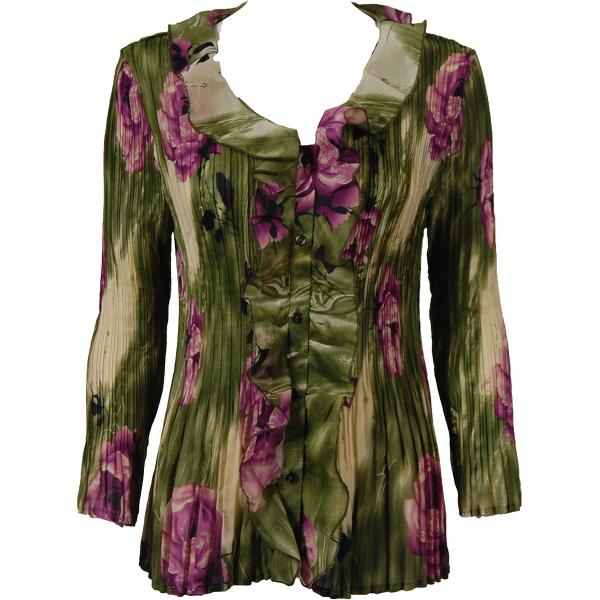 wholesale 1287 - Georgette Mini Pleats Ruffle Blouses Roses Olive-Purple - One Size Fits Most