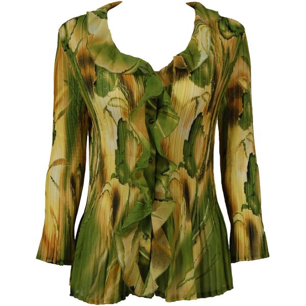 1287 - Georgette Mini Pleats Ruffle Blouses Tulips Green-Gold - One Size Fits Most